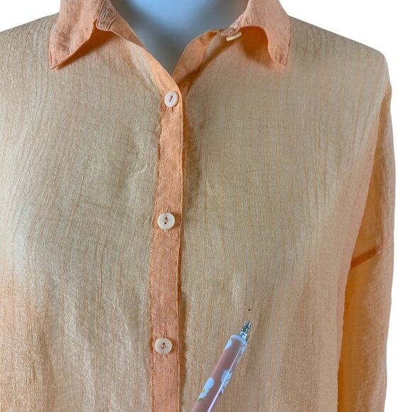 Eileen Fisher Orange Button Up Blouse S Lightweight Casual Minimalist Sheer - Picture 2 of 4